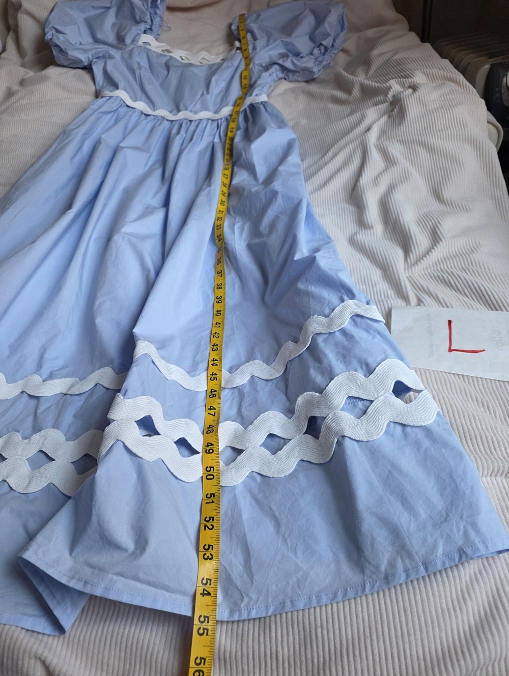 English Factory Scallop-Trim Cotton Midi Dress Sz L Blue Ecru Trim Nwt - Picture 8 of 16